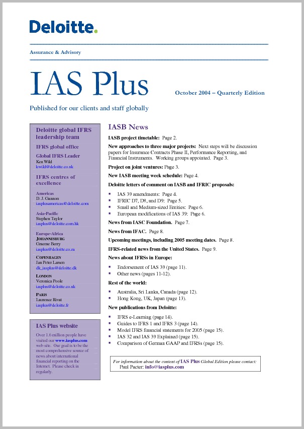 IAS Plus newsletter — IAS Plus Quarterly Newsletter Global Edition